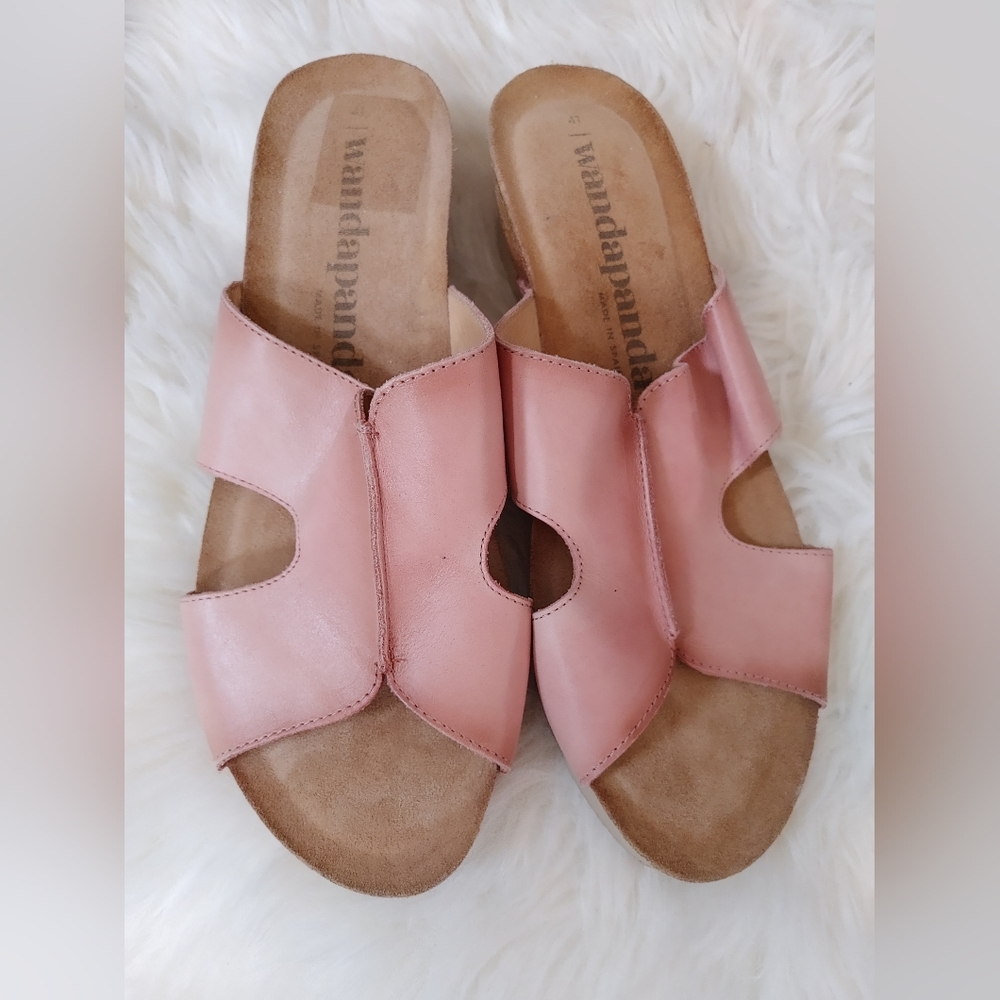 $10 START! Wanda Panda ~Salmon Pink Women's Cork Wedge Sandals ~ Size 41 - Picture 1 of 7